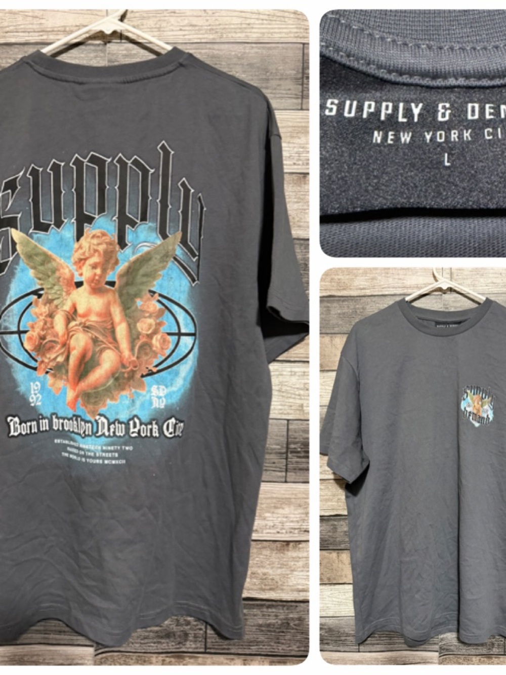Supply & Demand New York Angel Cherub Cupid T Shirt Men’s L Gray